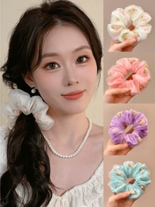 1 件/4 件女士网状玫瑰花发圈，高弹力发带不易起皱，波西米亚风格发饰家居浴室装饰夏季