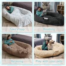 Human Dog Bed Fits You And Pets For People Doze Off, Washable Faux Fur Napping Orthopedic Dog Bed, Present Plump Pillow, Blanket, Strap-Grey, 71"X45"X14" - Màu xám đậm - Xem 6