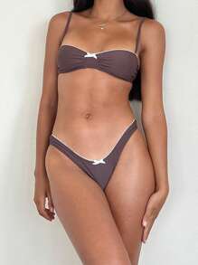 Women's 2 Piece Swimsuit Fashion Lace Trim Bow Bikini Set Summer Two Piece Bathing Suit