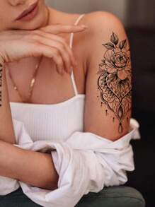 5 pezzi Tatuaggi temporanei neri - Tatuaggi all'henné autentici, tatuaggi naturali e temporanei su mani/braccia, tatuaggi temporanei stile mandala - 2 disegni unici, adatti per i vegetariani, ottimi per festival/matrimoni. Adesivi per tatuaggi temporanei all'henné dipinti a mano - henné rosso, tatuaggi temporanei impermeabili per il corpo delle donne, tatuaggi tradizionali all'henné rosso - 2 adesivi per la pelle sicuri, perfetto vestibilità. Tatuaggi finti ipoallergenici, durano 3-5 giorni, facili da applicare e rimuovere.