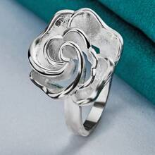 New 925 Sterling Silver Plated Flower Ring For Women, Elegant Fashion Party Gift, Student Charm Wedding Jewelry - Silver - View 4