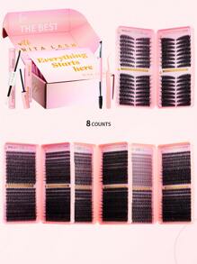 RITALASH BOOK 簇状睫毛套装 D 卷曲 DIY 睫毛延长 长单根睫毛 混合托盘睫毛簇延长 在家 DIY 簇状睫毛 带粘合和密封涂抹器 簇状睫毛卸妆液和睫毛刷 - 黑色 - 查看 1