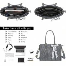 MOSISO Laptop Bag Women, PU Leather Tote Bag, Front Embossed Retro Hibiscus Computer Bags With Silk Scarf&Clutch Purse - 藍航 - 查看 4