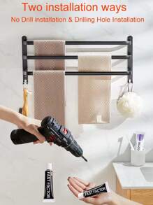 Toallero de baño de 40 cm, Toallero de pared, Toallero de pie, Accesorios de baño, Toallero de baño sin taladrar - Negro - Ver 6