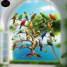 Suncatcher Acrílico Colorido de Árvore de Papagaio - 8" X 8" Painel de Parede Estilo Boêmio, Decoração de Festival de Pássaros Vibrante para Varanda, Pátio, Jardim, Sala de Estar - Ideal para o Dia de São Patrício e Decoração Residencial, Decoração Externa|Estilo Boêmio|Obra de Arte Acrílica, Decoração de Pássaro