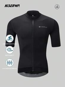 HISERWA White Cycling Short Sleeve Jersey, Classic Pro Competition Tight-Fit Highly Elastic Bicycle Shirts For Men, Full Zip, Wide Hem, Anti-Slip Gripper, 3 Rear Pockets + 1 Concealed Zipper Pocket, Reflective Trim, Seamless Cuffs, XS-XL