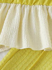 2pcs Baby/Baby Girl 3D Floral Crew Neck Top + Solid Simple Versatile Pants Set - Mustard Yellow - View 5