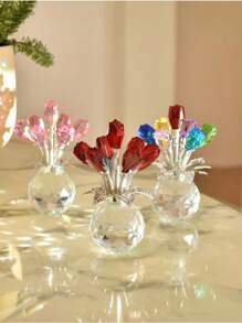 Colorful Rose Flower Crystal Figurine With Vase, Romantic Gifts For Mom On Anniversary Mother's Day Birthday, Handmade Crystal Flower Collectible, Home Table Decor ​For Mother's Day Wedding Anniversary, Home Decorations Mother's Day