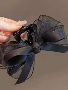 1pc Chic Vibe Black Mesh Bow Sharkbite Hair Clip, Suitable For High Hair Volume, Everyday Wear, Birthday/Mother's Day Gift