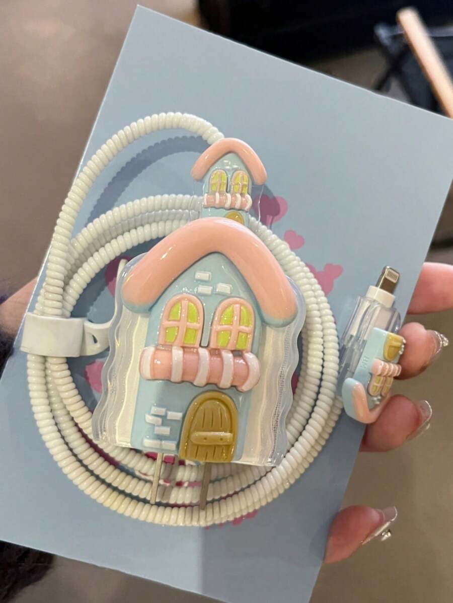 卡通可爱3D房子充电器保护套兼容iPhone 11 12 13 14 15 18W-20W充电保护套充电器套配件 - 彩色 - 查看 1