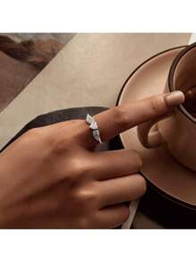 bamoer 1 件 925 纯银天使之翼戒指女士精美珠宝白色/粉色心形锆石永恒戒指结婚礼物