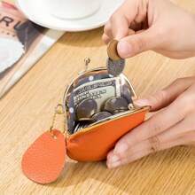1 pieza Monedero de piel genuina con estilo vintage, organizador compacto de joyas y anillos con cierre de beso, bolsa de almacenamiento retro para llaves y dinero en efectivo, estuche de joyas ligero y portátil para uso diario de mujer, organizador de viaje y almacenamiento para dormitorio escolar
