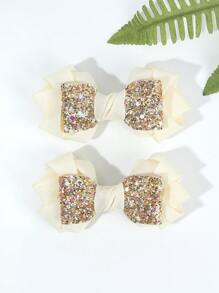 2 件装女童时尚蝴蝶结发夹，儿童闪光鳄鱼夹蝴蝶结发夹，幼儿可爱发饰派对礼物