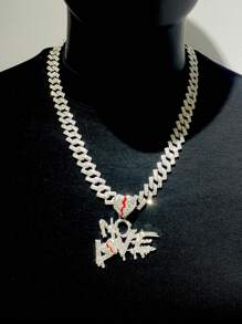 1 件项链水钻镶嵌破碎字母破碎心形面板吊坠项链感觉风格男士链式迈阿密项链男士 15 毫米冰晶嘻哈珠宝万圣节 - 吊墜項鍊 - 查看 17