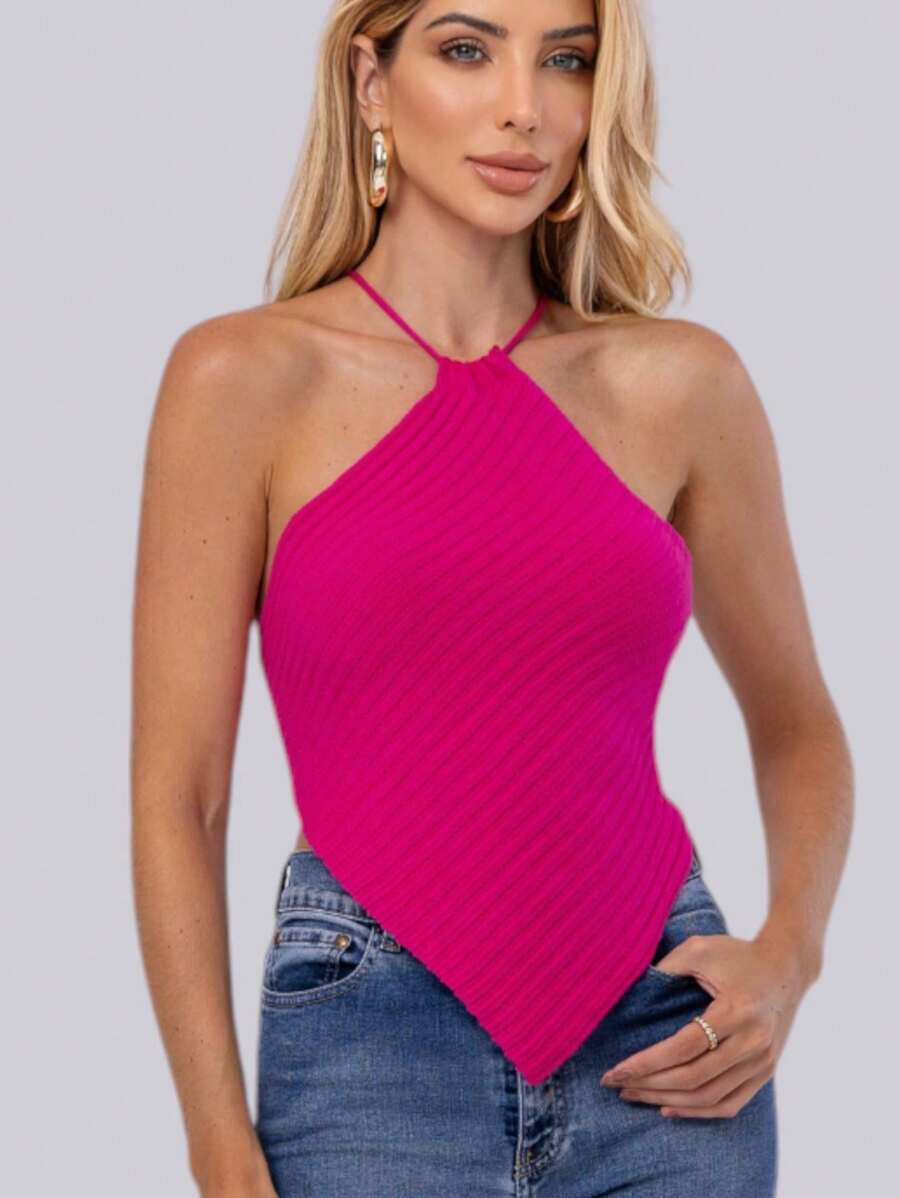 Women's Cropped Top With Scarf In Modal Knit - Màu Hoa hồng đỏ - Xem 1