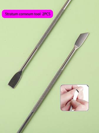 2pcs Silver Cuticle Pusher & Dead Skin Remover, Nail Care Manicure Tools
