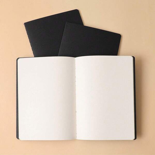 3pcs(1pc In Standard Size) A5 Blank Black Cardboard Notebooks, 36 Sheets (72 Pages) Per Notebook,School Supplies,Back To School