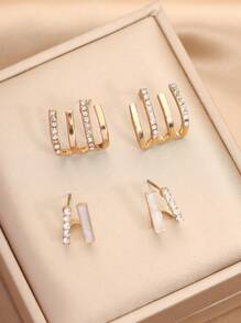 复古时尚耳饰 2 件套，水钻镶嵌不对称耳环，百搭合金首饰，送给朋友的最佳礼物