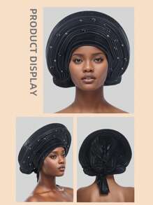 1pc European And American Retro British Felt Headband Hat Women's Derby Headdress With Flowers Women's Soft Beret Elegant Beaded African Car Gel Headband, Hand Layered Shiny Fabric Headband, Bohemian Style Traditional Wedding And Party Special Occasions Headdress - Multicolor - View 4