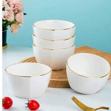 4.5inch Gold-Edged Ceramic Square Bowls, 3pcs/Set, Microwave Friendly Porcelain Rice Bowls, Soup/Ramen/Salad Bowls, Creative Japanese-Style Gold Rim Small Bowls