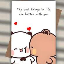 Charming "The Best Things In Life Are To Be Together", 12cm By 17cm - Cute Cartoon Bear And Panda Design - Ideal Boyfriend/Girlfriend, Husband, Wife - Perfect For Anniversaries And Romantic Surprises