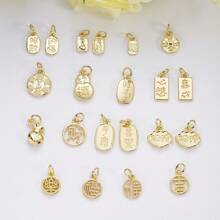 Colgante con carácter de 'Fu' con baño de oro de 14k para hacer joyas DIY, accesorio para brazaletes o collares