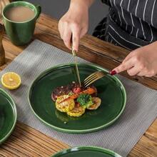 Ceramic Dinner Plates Set, 10.5 Inch, Set Of 6, Round, Microwave, Oven, Dishwasher Safe, Porcelain Fluted Suitable For Steak, Pasta, Pizza, Home, Party, Restaurant (Blue) - 綠色 - 查看 2