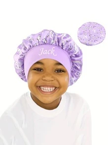 Bonnet de sommeil personnalisé pour bébé, bonnet de sommeil satiné avec imprimé de dessin animé mignon pour enfants, bonnet rond à large bord élastique protégeant les cheveux, doux et élastique, parfait pour les garçons, les filles, les anniversaires et l'usage quotidien, multifonctionnel, ornemental, lettrage, élégant, moderne, coloré, mignon, adorable, décontracté, doux, personnalisé, personnalisé, unique, personnalisé, cadeaux pour bébé, cadeaux idéaux pour lui, cadeaux idéaux pour elle, fils, fille
