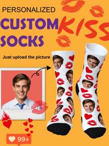 1 Pair Of Customized Crew Socks,Custom Face Socks, Custom Photo Sock, Custom Printed Socks, Personalized Funny Face Socks, Custom Picture Socks, Put Any Face On The Socks, Anniversary Gift, Valentine Gift, Birthday Gift, Wedding Gift, Mother's Day Gift - White - View 2