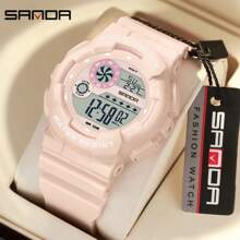 SANDA. SANDA G 款防震时尚女士运动手表闹钟防水秒表 LED 数字女士电子计时腕表青少年学生手钟
