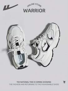 WARRIOR 1 Pair Women's Sporty Breathable Lightweight Lace-Up Thick Sole Soft Bottom Low-Top Outdoor Sports Casual Shoes - Black - View 2