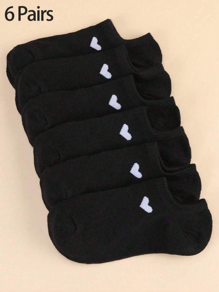 6 Pairs Women Solid Color Versatile Heart & Print Casual Hidden Socks - Multicolor - View 1