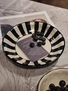 1 件黑白陶瓷条纹餐具套装，包括碗、甜点碗、沙拉碗、早餐碗、意大利面盘，适用于家庭、餐饮、节日、家庭聚会