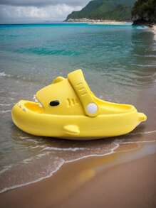 1 Đôi Dép Sandal EVA Mềm Chống Trượt Họa Tiết Cá Mập Hoạt Hình Thời Trang Trẻ Em, Màu Trơn, Giày Đi Biển Thích Hợp Cho Bé Trai Và Bé Gái Mặc Ngoài Trời - Màu vàng - Xem 4
