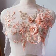3D Flowers Beaded Lace Fabrics Applique Embroidery Sewing On Patches For Wedding Evening Dress Clothing Patches Scrapbooking