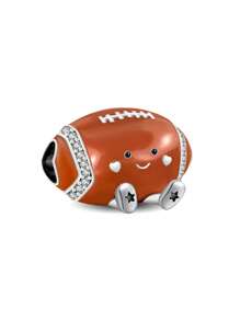 1 pieza Dije de cuentas con estrella de cinco puntas brillante y de fútbol, accesorio de moda adecuado para pulseras DIY de joyería para mujeres - Plateado - Ver 4