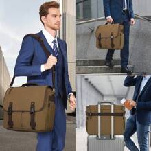 NEWHEY 15.6 Inch Laptop Canvas Briefcase For Men, Large Capacity With Adjustable Shoulder Strap - Multicolor - View 10