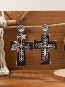 1 paire Boucles d'oreilles croisées en PU léopard/vache bohémien vintage, boucles d'oreilles pendantes de style occidental cow-girl en fer à cheval turquoise/imprimé zèbre