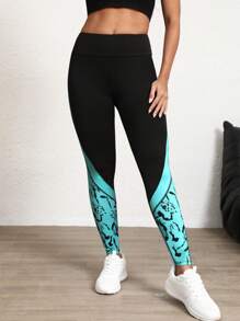 女式撞色印花休闲运动紧身裤 - 彩色 - 查看 2