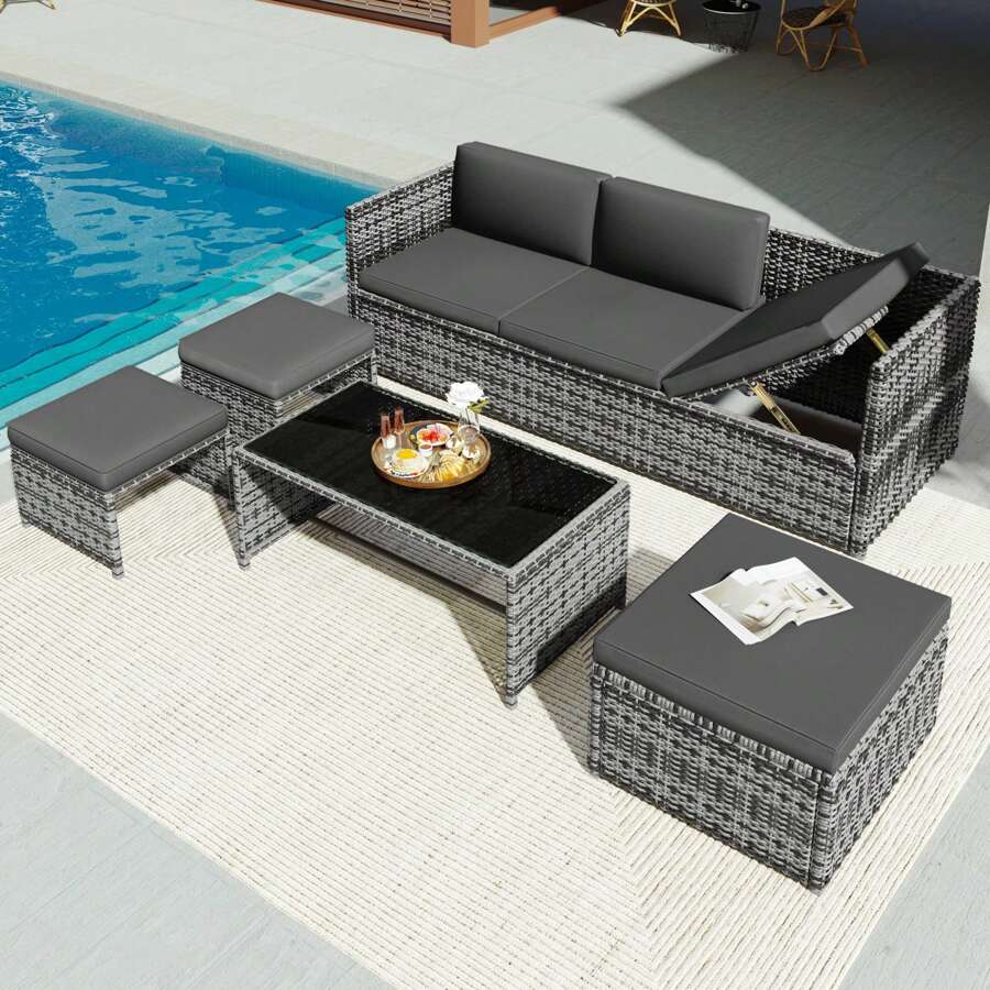 Flieks Lounge Set, Garden Furniture Set, Ratten Sofa, Seating Group, Patio Furniture, Grey - Grey - View 1