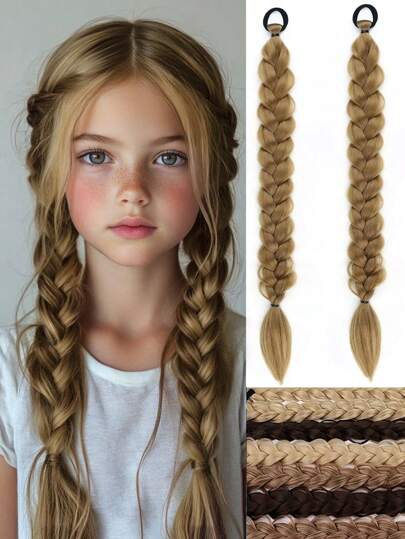 2st syntetiska långtvinnade flätade hästsvansförlängningar med gummiband 18 tums boxningsflätade hårförlängningar för barn dagligen
