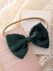 2 件套 女童绿色提花无袖连衣裙 带蝴蝶结装饰和发圈，自然风格夏季 - 墨綠色 - 查看 3