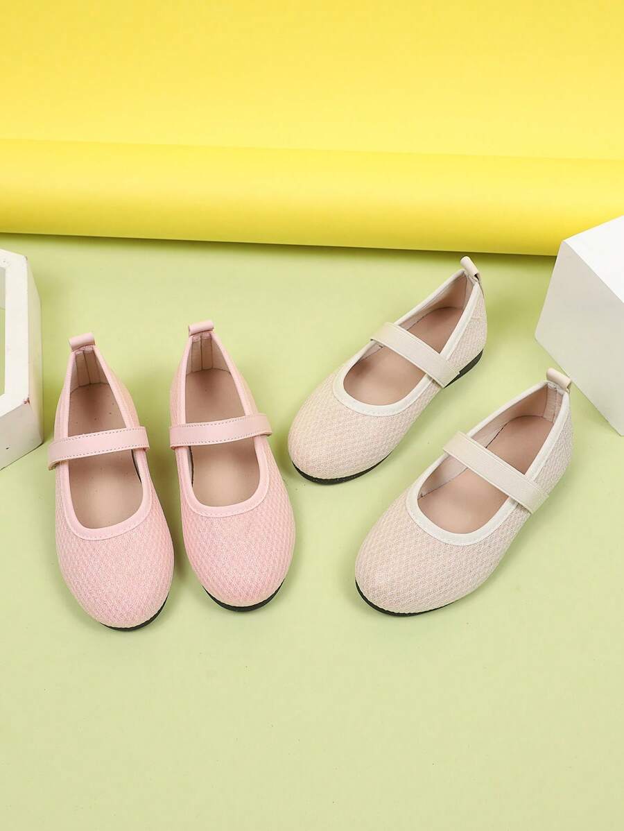 1 pereche de pantofi fără platformă roz pentru fete, mărime mare, material textil de culoare uni, design cu velcro, vârf rotund, talpă moale din TPR antiderapantă, pantofi drăguți de prințesă la modă, potriviți pentru fete cu vârsta cuprinsă între 1 și 12 ani, zi de zi, petrecere, casual, călătorii, primăvară/toamnă 2025 - Roz - Vizualizare 1