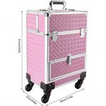 Pink Portable Rolling Makeup Train Case, Large Capacity Nail Salon Tool Organizer With Drawers, Lockable Multi-Functional Travel Trolley Case​