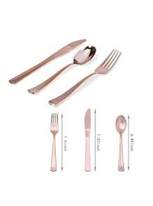 100 个玫瑰红色塑料零件/固定 50 把叉子、25 把刀子、25 把汤匙 - 一套可靠的塑料餐具，适用于餐饮、聚会、宴会、宴会、婚礼、父亲节和其他重大场合