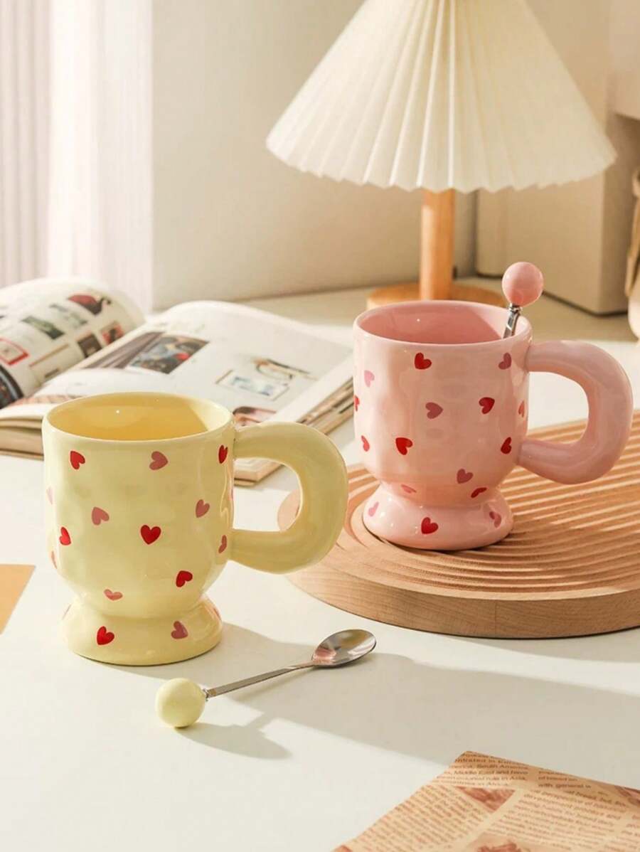 Heart Design Ceramic Mug With Handle, Coffee/Tea Cup - Multicolor - View 1