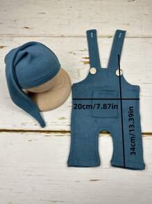 Zestaw 2 strojów do fotografii noworodkowej: długi kapelusz + spodnie na szelkach, akcesoria do zdjęć dla niemowląt, pamiątkowe przedmioty do upamiętnienia wzrostu - Wielokolorowe - Zobacz 3