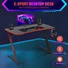47-Inch Modern Z-Shaped Computer Desk For Home Office With Convenient Headphone Hook - Stylish And Functional Workstation