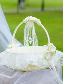 1 pieza Canasta grande para niña de las flores para bodas, canasta de boda de hadas, canasta de pétalos de marfil, confeti, dulces, suministros para fiestas, canasta de frutas, decoración del hogar, regalos, decoraciones de cumpleaños, decoraciones de fiesta, decoraciones de despedida de soltera, verano, playa, regreso a la escuela, suministros escolares, decoración de habitación