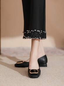 Wide Fit Plus Size Women's Mid-Heel Pumps, Square Toe Casual Work Office Shoes, Style 7887-100-6